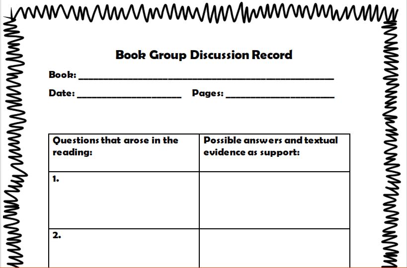 Book Club Journal and Reading Logs, Discussion Questions